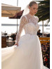 Long Sleeves Beaded Ivory Lace Tulle Sparkling Wedding Dress